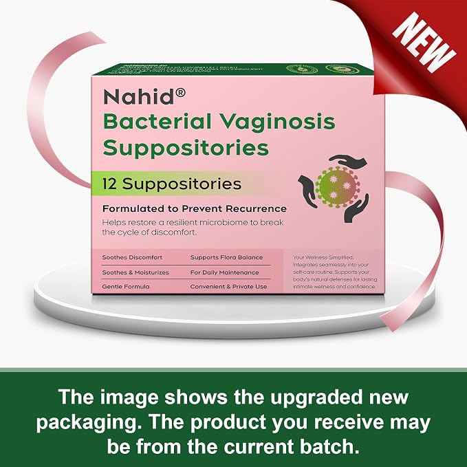 Nahid Bacterial Vaginosis Symptom Suppositories | Targeting Discharge, Odor, Itching, and Irritation | Supports Vaginal Microbiota Balance | 12 Inserts