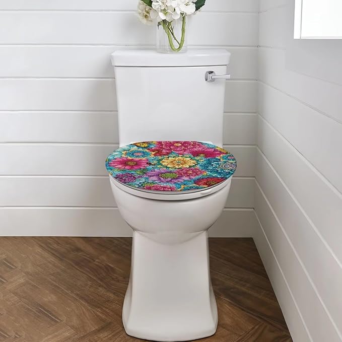 Hippie Lotus Toilet Seat Cover with Elastic Band for Bathroom Colorful Hippie Lotus Toilet Tank Dust Cover Soft Toilet Seat Cover Universal for Most Toilet Bowl Lids