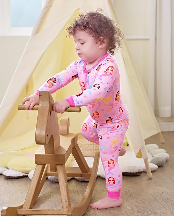 Bamboo Viscose Toddler Girls Kids Pajamas Unicorn Mermaid Pjs Long Sleeve Snug fit 12M-8Y 2pcs Soft Jammies