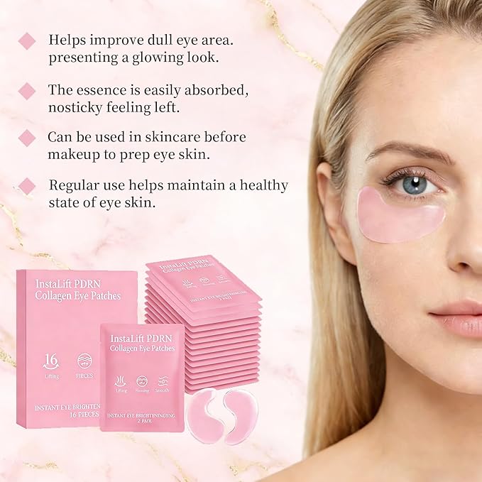 16 Pairs Instalift Pdrn & Collagen Eye Patches，Instant Anti-Wrinkle Eye Mask for Dark Circles & Puffy Eyes，Hydrogel Undereye Patches with Hyaluronic Acid，Quick Fix & Long-Term Care – (2)