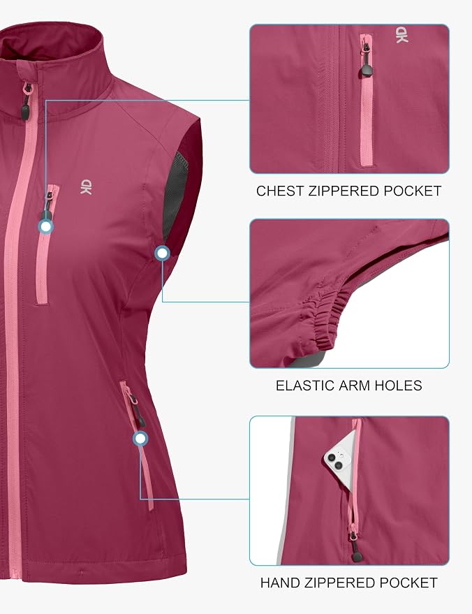 Little Donkey Andy Women's Lightweight Quick Dry Vest Windproof Summer Vest | Stretch Quick Dry Material, Windproof Breathable Vest, Cooling Effect Summer Outerwear, Running Cycling Golf Tennis Hiking