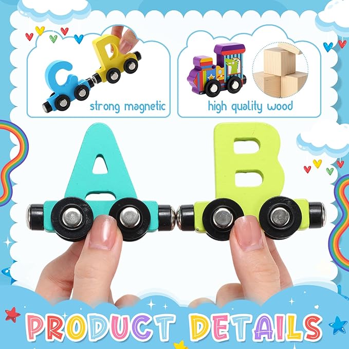 Vinsot 2 Sets Magnetic Wooden Alphabet and Number Train Toys Preschool Educational Activities Learning ABC Number Learning Toys Birthday Gifts for Toddlers Preschool Kids Baby Boys and Girls