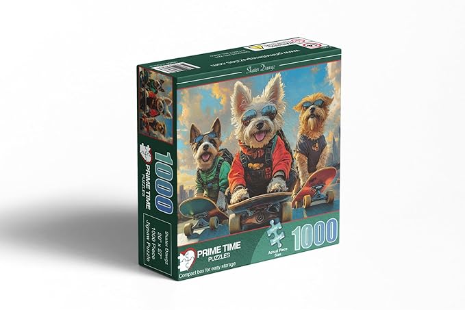 1000 Piece Jigsaw Puzzle for Adults - Funny Dog Puzzle - Dogs on Skateboards take Over The Big City - Challenging Puzzle - 1000 Pieces for Adults. 20x27 inches