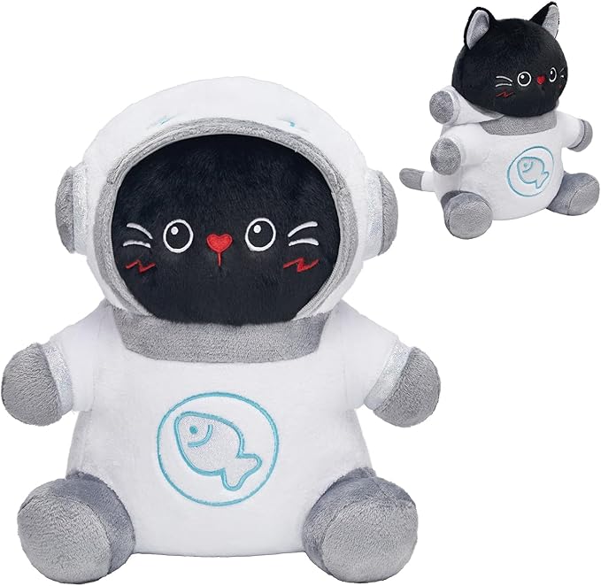 OLAOLA Space Black Cat Plush 12 Inch Cute Kitten with Backpack Stuffed Animals Plush Toy Soft Doll Pillow for Kids Adults