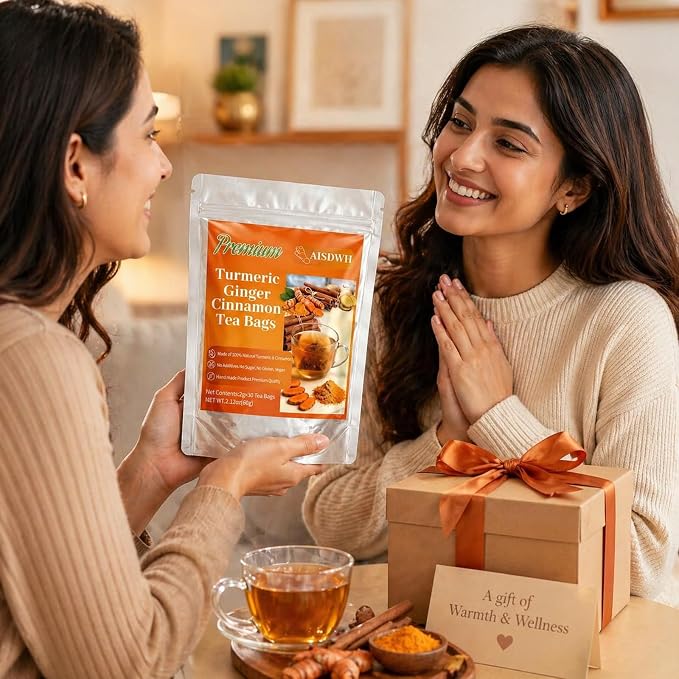 120 Premium Turmeric Ginger Cinnamon Tea, Turmeric Ginger Herbal Tea, Digestive Support, Vegan, Sugar Free, Caffeine Free, Daily Wellness Tea, Gift Choice, Rich & Warming Taste