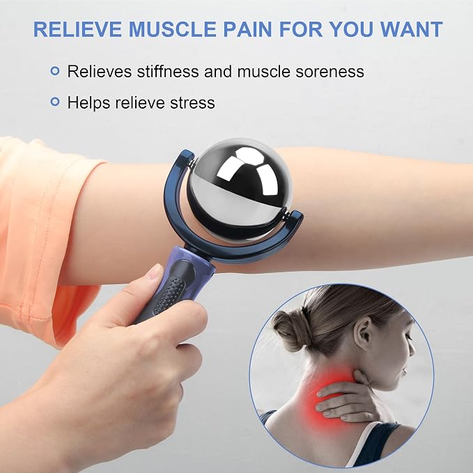 Catcan Cold Massage Roller Ball, Cold Therapy Relief, Portable Fitness Ice Roller Ball with Handle, Great Tool for Back/Neck Pain (Blue)