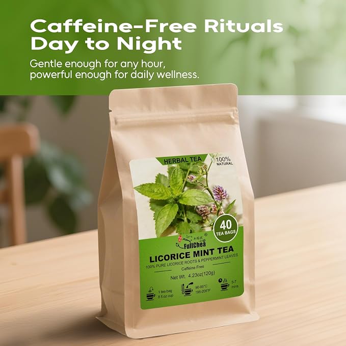 FullChea - Licorice Mint Tea Bags, 40 Count, Herbal Tea Blend | Premium licorice root blend with peppermint leaves, rich in natural goodness with a refreshing minty and subtly sweet taste