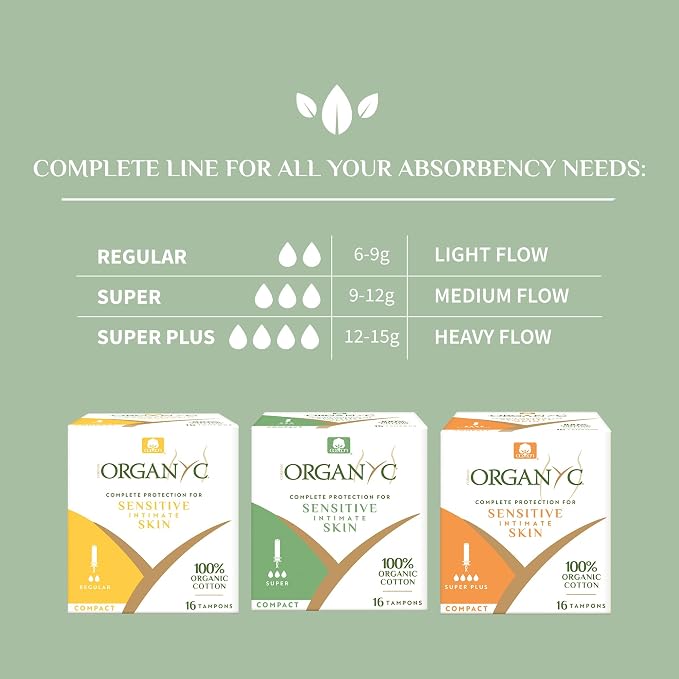 Organyc 100% Certified Organic Cotton Tampons, Plant-Based Eco-Applicator, Regular Flow, 16 Count (Pack of 6)
