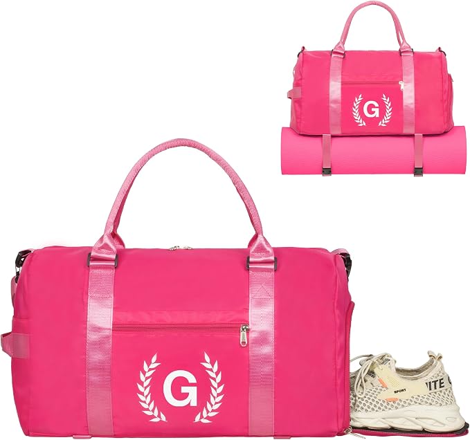 Gym Bag for Women, Personalized Duffle Bag with Shoe Compartment, Sports Bag for Yoga & Dance with Wet Pocket and Mat Strap(HotPink,G)