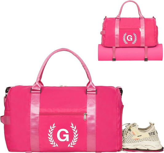 Gym Bag for Women, Personalized Duffle Bag with Shoe Compartment, Sports Bag for Yoga & Dance with Wet Pocket and Mat Strap(HotPink,G)