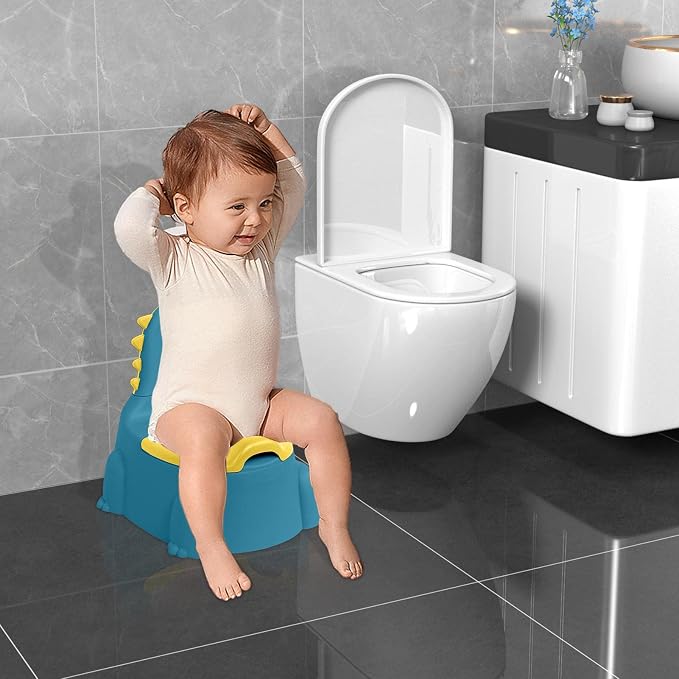 Potty Training Toilet | Dinosaur Seat Toddler Chair Portable for Kids with Non-slip Rubber Mat Backrest Boys Girls Blue