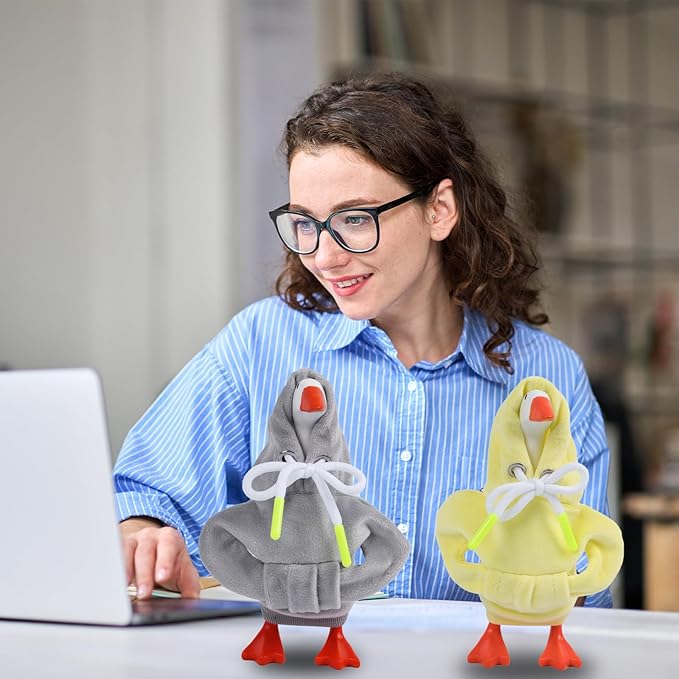 2 Pcs Desk Goose Outfits 7 Inches, Mini Desk Goose Clothes Hoodies 7 Inch Porch Goose Costume Desk Goose Accessories for Magnetic Goose Statue Table Decor (Grey & Yellow)