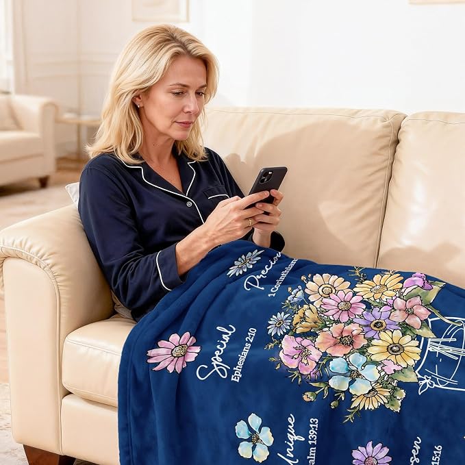 Christian Religious Gifts for Women, Navy Blue Christian Birthday Blanket | Inspiration Gifts for Women, Christmas Spiration Gifts for Mom, Baptism Confirmation Spiritual Gift for Girls Her, 60''x 50''