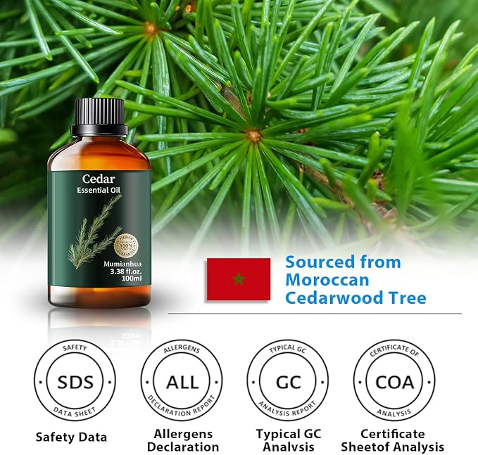 Cedarwood Essential Oil, Woodland Scent, Diffuser, Skin & Hair, 3.38 Fl Oz | Mumianhua Cedarwood Oil, Steam-Distilled. Earthy, Woody Aroma. For Pillow Mist, Diffuser Blends, Skin, Hair & DIY