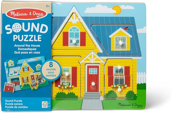 Melissa & Doug Around The House Sound Puzzle - Wooden Peg Puzzle (8 pcs)