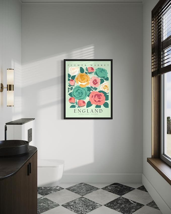 England, Tudor Rose Art Print Poster, Flower Market Wall Art, Floral Artwork Decor for Bedroom, Kitchen, Bathroom, Livingroom Decoration 52 (England, Tudor Rose, 14"L x 11"W, Unframed)