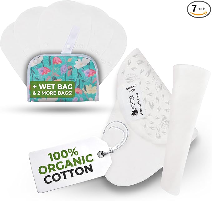 Non-Slip (Premium) Reusable Organic Panty Liners for Women & Teens (Tanga 7-Pack) – Breathable High-Temp Washable Cotton Cloth Panty Liners for Vaginal Discharge – Keep You Fresh & Dry for Daily Use