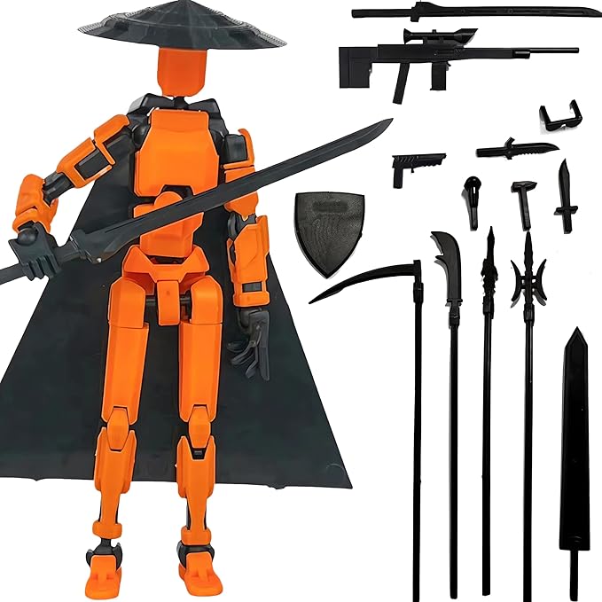Already Assembled 8 inch T13 Action Figure,Dummy 13 T13 Multi Jointed Movable,for Collectors Desktop Decorations Movability 3D Printed Toys (Orange)