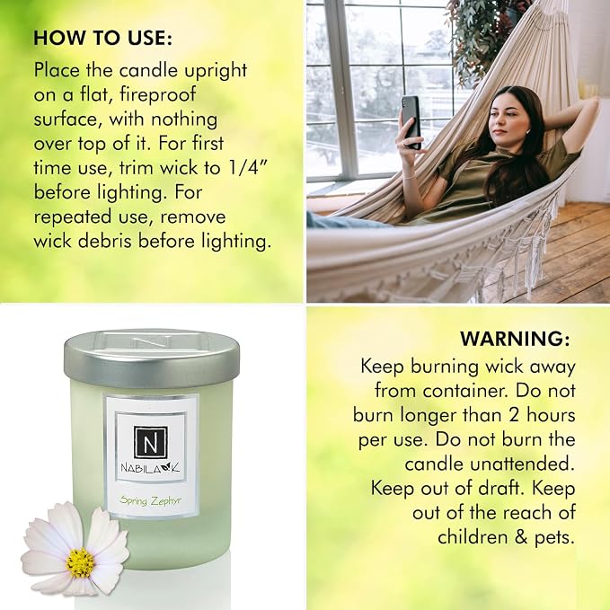 Nabila K – Spring Zephyr - Soy-Based Candle – Rose, Jasmine, Sweet Coconut, Lemon, Spicy Caraway - Hand-Poured - Cotton Wick - Aromatherapy Candle w/Essential Oils - Made in USA - 14 oz