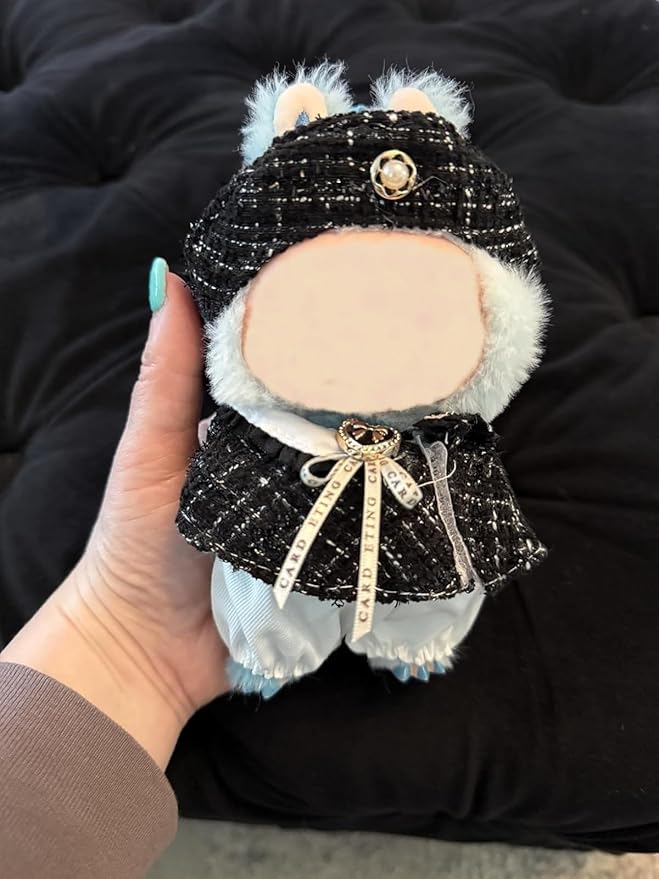 For labubu clothes 2 set cute doll clothes for labubu,17cm Dolls Outfit Accessories,for la-bubu dolls/for la-bubu clothes,pink dress+black set It's a gift for labubu enthusiasts and collectors-No Doll