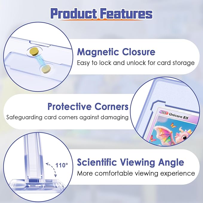 4Pcs Magnetic Card Holders for Trading Card, Baseball Card Protectors with 4 Stands, 35pt Acrylic Hard Card Sleeves Case for Sports Cards, Game Cards, Standard Cards Storage and Display