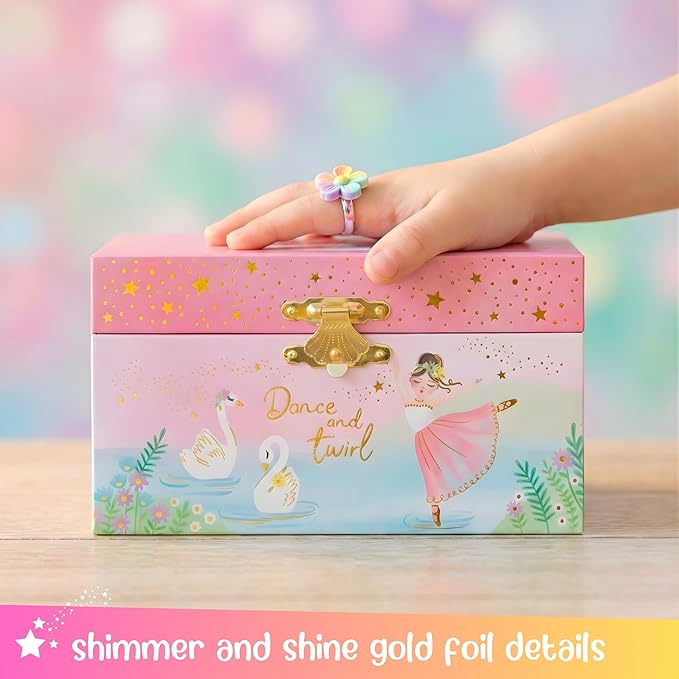 Giggle & Honey Musical Ballerina Jewelry Box for Girls - Kids Music Box with Spinning Ballerina, Ballet Birthday Gifts for Little Girls, Jewelry Boxes, 6 x 4.7 x 3.5 in - Ages 3-10,Pink