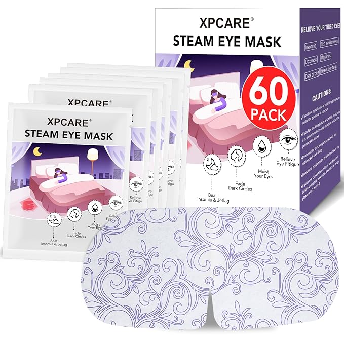 XPCARE 60 Pack Steam Eye Masks for Dry Eyes, SPA Warm Sleep Eye Mask, Disposable Heated Eye Mask for Dark Circles, Puffy Eyes, Relief Stress Eye Fatigue(Unscented)