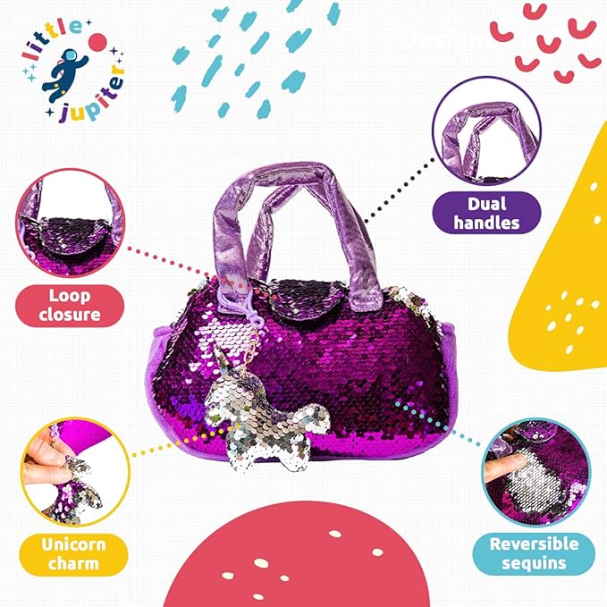 Little Jupiter Plush Pet Set w/Purse - Unicorn Stuffed Animals for Girls - Plush Gift for Age 4-5 - 6-7 yrs (White Unicorn)