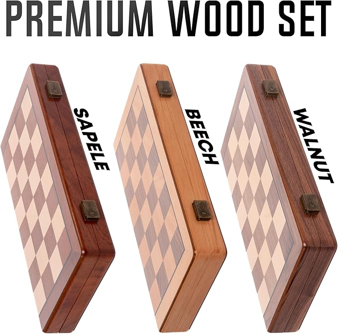 Chess Set Magnetic - Premium Wooden Board Game with a Portable Wood Case and Secure Storage for Pieces, Set for Kids and Adults (Sapele Wood) - Chess Armory