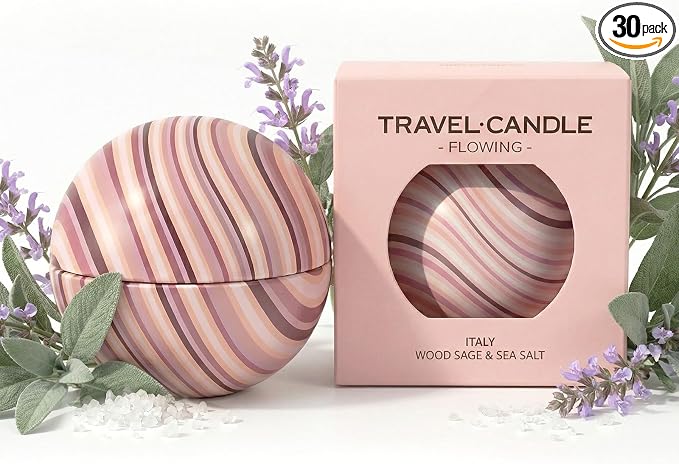 Italian Wood Sage & Sea Salt Scented Candle for Home, Soy Aromatherapy Decorative Candle Gift for Women, Portable Orb Candle, Travel Inspired Home Fragrance
