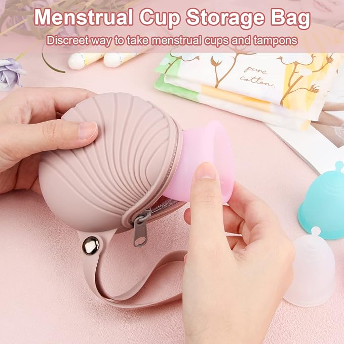 Menstrual Cups Case Storage Bag Travel Period Cup Carrying Pouch Washable Leak-proof Silicone Bag for Menstrual Cup, Tampons, Keys and Other Small Items (Pink)