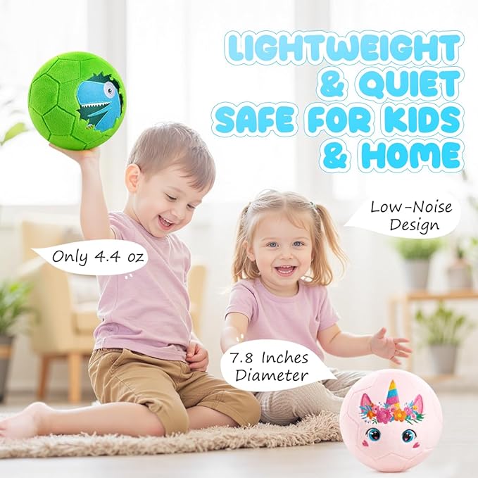 Toddler Soccer Ball with Plush Cover, BPA Free - Size 3 Soccer Ball Soft Touch with Pump for Babies, Toddlers & Kids Ages 1-3 3-5 5-8 - Indoor Outdoor Toys Gift for Boys Girls' Birthday (2 Pack)