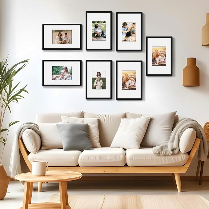 Picrit 9x14 Picture Frame Set of 12, Display 6x8 with Mat or 9x14 without Mat, Photo Frames for Wall Mounting or Table Top Display, Black
