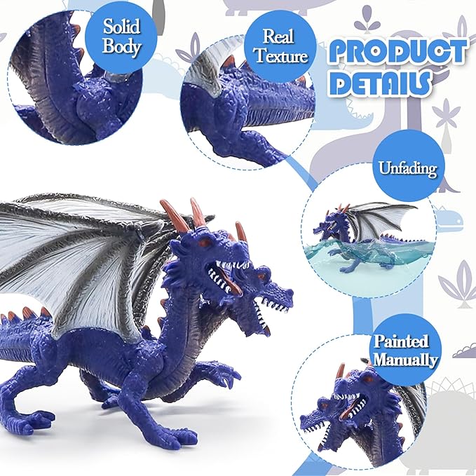 Dragon Toy Figures Cake Topper 6Pcs Ancient Realistic Dragon Figurines Mini Dragon Toys Action Figurine Flying Dragon Statue in Assorted Colors and Styles Kids Toys Birthday Party Decorations