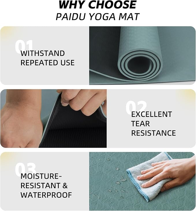 PAIDU Extra Long Wide Yoga Mat 76"x33"x2/5 Inch - Non Slip Thick Exercise Mat for Home Gym, Yoga, Pilates & Workouts