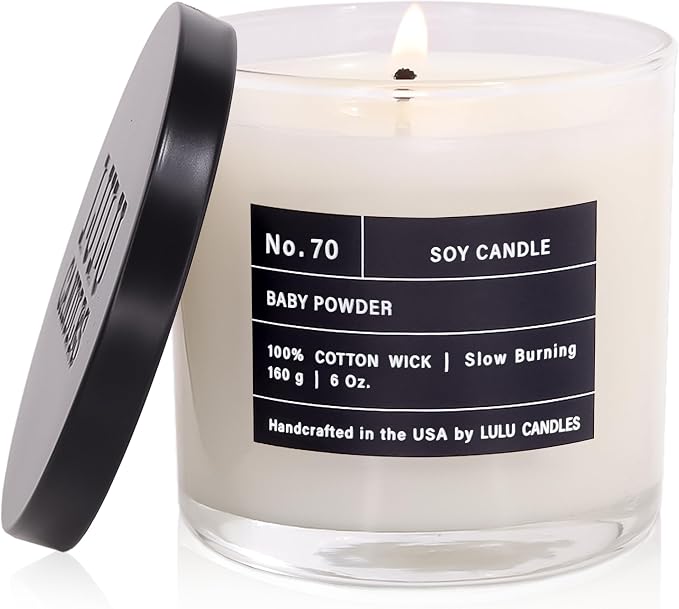 Lulu Candles | Baby Powder | Luxury Scented Soy Jar Candle | Hand Poured in The USA | Highly Scented & Long Lasting (6 Oz.)