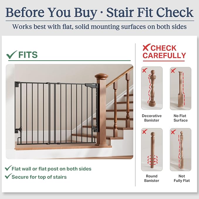 Cumbor 2 Pack 29.2-43" No Bottom Bar Baby Gate for Stairs, 2-in-1 Auto Close Dog Gate Indoor, Hardware Mounted Pet Gate for Doorways with Large Walk Thru Door, Child-Proof Safety Gate for Kids (Black)