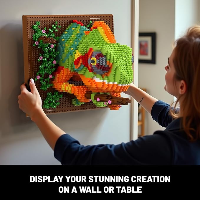 Chameleon Animal 3D Wall Art Micro Mini Building Blocks Set for Adults, Unique Home Wall Decor or Table Display, No Compatible with Lego, Ideal Birthday Toy for Kids Teens (2688 PCS)