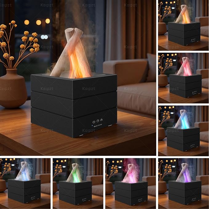 Bonfire Aromatherapy Essential Oil Diffuser, Campfire Flame Fire Diffuser with 8-Color Light, 280ml Cool Mist Humidifier for Bedroom, Home, Office, Yoga, Spa, Gift