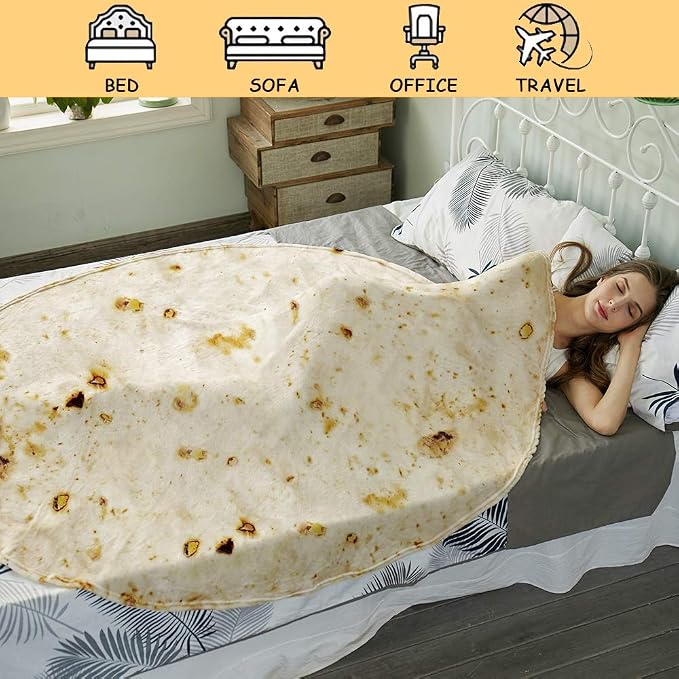 SeaRoomy 71 inches Burrito Tortilla Blanket, Funny Food Throw Blanket | White Elephant Christmas Birthday Gifts, Gag Gifts for Women Men Teen Boys & Girls, Soft & Warm Flannel, Double Sided