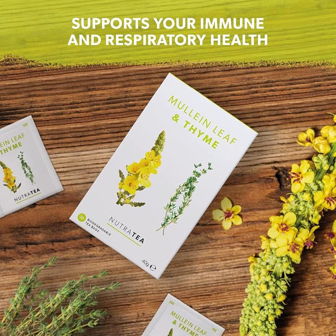 NutraTea - Mullein Leaf & Thyme Tea - Mullein Tea - Thyme Teabags For Lungs & Throat - 40 Individually Wrapped Bags - Herbal Infusion (2 Pack)