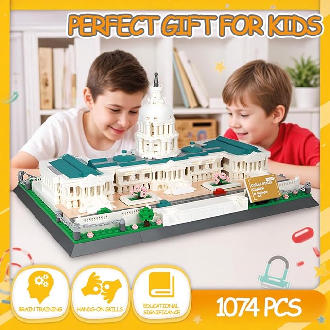 United States Capitol Architecture Model Building Block Sets Famous Landmark Building Brick Toys Gifts for Kid and Adult 1074 Pieces