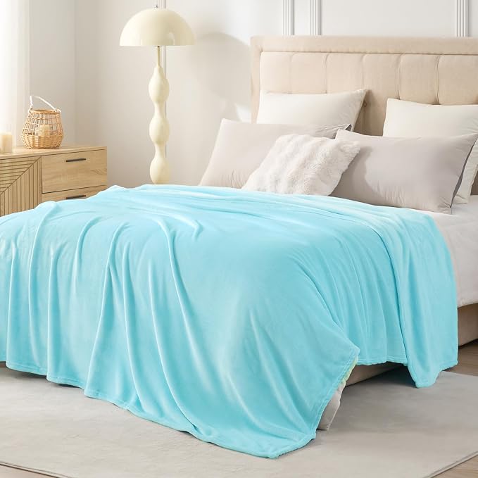 Hansleep King Robin Egg Blue Fleece Blanket, Soft Flannel Bed Blanket | Fuzzy Cozy Blanket 90x108 Inches, Multi-use for Bed, Sofa, Couch, Travel, Camping, All Season Warm Lightweight Cover