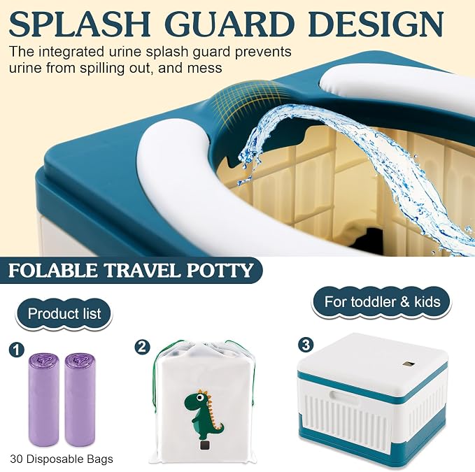 Fabulas Portable Potty for Toddler Travel, Foldable Travel Potty Training Toilet Seat for Kids Boys Girls, Emergency Mobile Toilet In Car for Camping Outdoor Indoor, with 30 Disposable Bags, Blue
