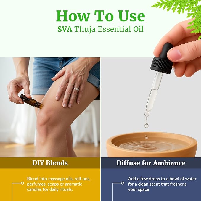 SVA Thuja Essential Oil 4 Fl Oz – for Diffuser, Skin & Hair Care – Ideal for Massage & DIY Blends - with Dropper