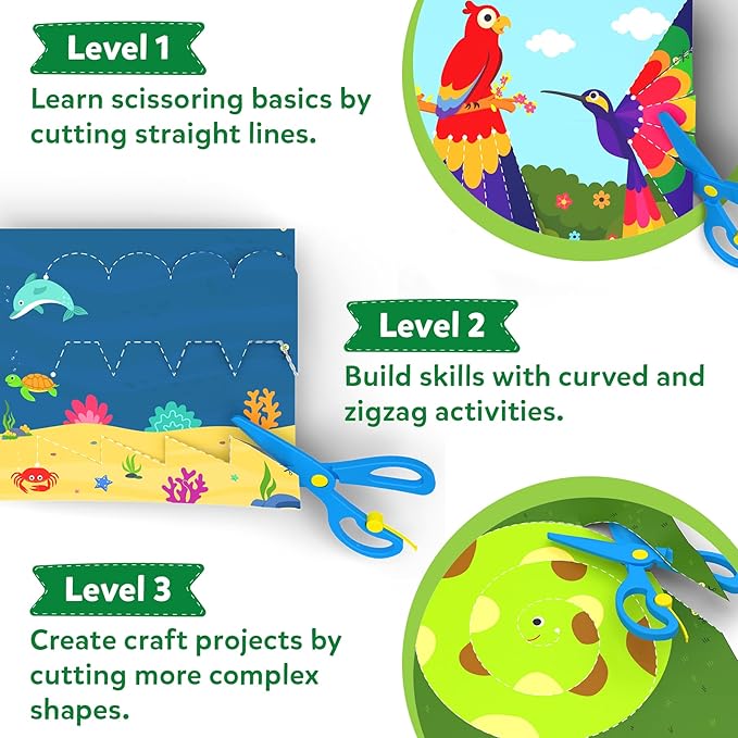 Skillmatics Scissor Skills Activity Book - Snip Snip, 25 Fun Cutting & Creative Activities for Preschoolers, 2 Child-Safe Scissors, Fine Motor Skills, Felt Craft Kit, Gifts for Kids Ages 3, 4, 5, 6, 7