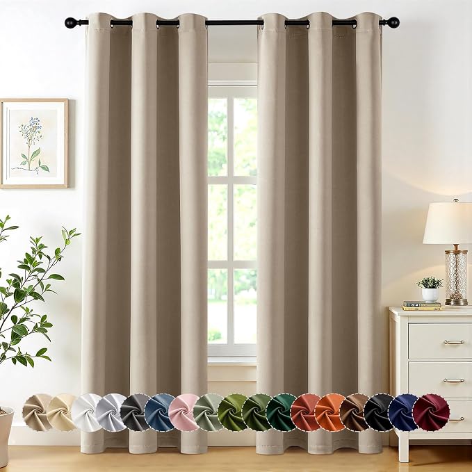 MIULEE Blackout Curtains for Bedroom 2 Panels 40 x 72 Inch Long Taupe | Thermal Insulated, Living Room Darkening Grommet Drapes, Noise Reducing, Light Blocking Window Treatments