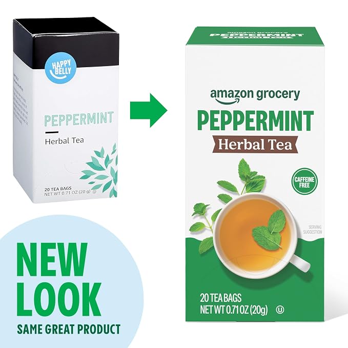 Amazon Grocery, Peppermint Herbal Tea Bags, 20 Ct, Pack of 2 (Previously Happy Belly, Packaging May Vary)