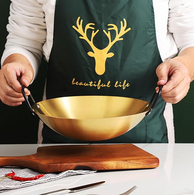 Korean Ramen Noodle Pot with Handles, Golden Pot Frying Pan Ramyun Pot Ramen Noodles Pan Soup Pan Seafood Making Seafood Pot Cooking Utensil Stainless Pot Golden Ramen Pot,Gold,10.2in