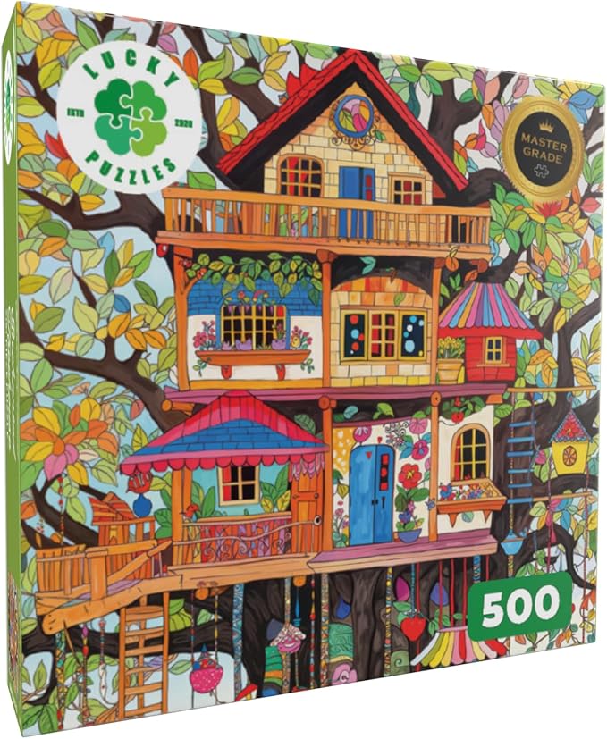 Lucky Puzzles 'Enchanted Treehouse' - 500 Piece Jigsaw Puzzle for Adults - Whimsical Art Style - Fun Puzzle Challenge for Adults and Families | 18 x 24 Inches | Satin Finish